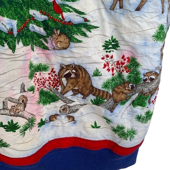 Vintage Crewneck Sweatshirt Winter All Over Print Scene Deer Trees Nature - Picture 8 of 11